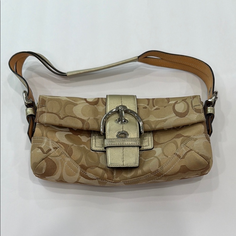 Vintage Coach Soho Signature Jacquard shoulder bag in khaki with silver hardware